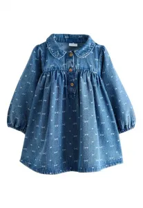 Джинсовое платье прямого кроя с длинными рукавами и воротником Next, Denim Bow