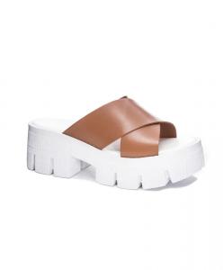 Китайская Лаундри Лок Даун Женские коричневые кожаные сандалии на платформе CHINESE LAUNDRY