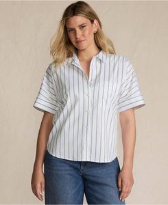Женская охлаждающая рубашка с рукавами до локтя и застежкой на пуговицы спереди Lands' End, Winter pear twin stripe