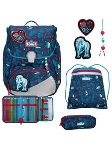 Scout Набор школьных рюкзаков Alpha LED, 4 предмета, Белый Единорог в синем цвете