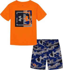 Футболка Under Armour baby-girls Ua Terrazzo Leopard Heart SetShort Set, Orange Blast Woodland