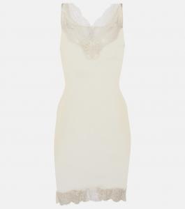Мини-платье из шелка с кружевной отделкой Saint Laurent, Naturel