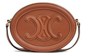 Круглая сумка Cuir Triomphe из гладкой коровьей кожи, сумка в виде лунного пирожка, сумка через плечо, сумка-кроссбоди, средняя, женская, рыжеватого цвета Celine, gift set(basic set+box+shopping bag)