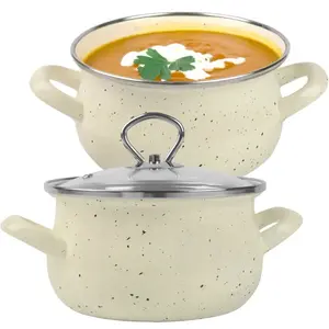 Кастрюля Helena Pot 1,9 л, бежевая, эмалированная, стальная, с крышкой Silesia Emalia