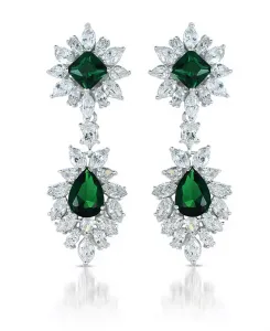 Серьги-Подвески из стерлингового серебра с двумя камнями кубического циркония Genevive, green