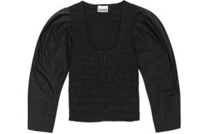 Укороченная блузка с U-образным вырезом и пуговицами Ganni, черный