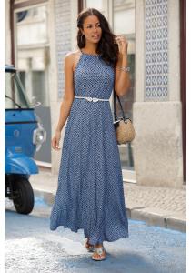 LASCANA Женское Макси Платье с Высоким Воротником, цвет blue-printed