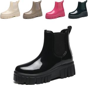 Женские водонепроницаемые высокие резиновые сапоги на платформе - легкие садовые ботильоны Челси с удобной мягкой стелькой для улицы BWSEOBG, Black