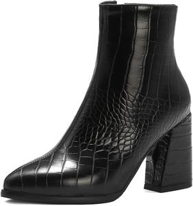 Женские ботильоны с острым носком на массивном высоком каблуке, с боковой молнией, в западном стиле, элегантные короткие ботинки JOEUSTY, Black-Velvet Lined