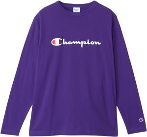 Мужская футболка с длинным рукавом Champion C8-W419Z, круглый вырез, 100% хлопок, логотип с надписью, базовый стиль, темно-фиолетовый