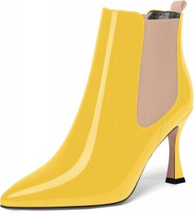 Женские сапоги SKYSTERRY, без застежек, с заостренным носком, до щиколотки, каблук 8,4 см, Beige Yellow