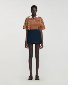Короткая юбка с кожаными вставками Sandro, темно-синий
