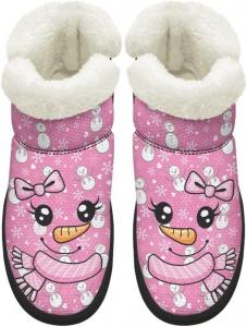 Женские зимние сапоги KEIAHUAN для прогулок, удобные для походов, кроссовки-нубук с противоскользящей подошвой и короткие сапожки с меховым воротником, Pink Christmas