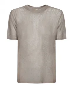 Бежевый вязаный свитер с короткими рукавами Herno, бежевый