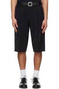 Tonywack Темно-Синие шерстяные шорты с необработанными краями и складками, классического кроя