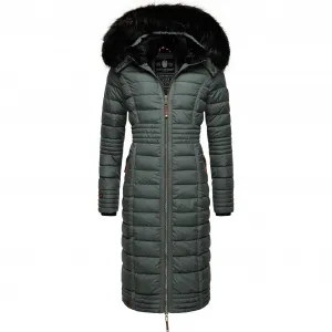 Зимнее пальто Наваху "Умай", длинное женское зимнее стеганое пальто с капюшоном из искусственного меха Navahoo, синий