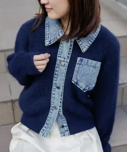 Вязаный кардиган из джинсовой ткани