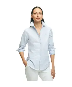 Полосатая оксфордская рубашка классического кроя на пуговицах Brooks Brothers, синий