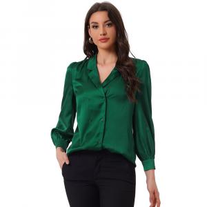 Деловая повседневная рубашка на пуговицах для женщин, атласная блузка с длинным рукавом ALLEGRA K, зеленый