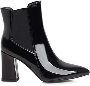 Женские ботильоны LEHOOR с массивным каблуком, заостренным носком, на щиколотку, с боковой резинкой, легко надеваются, челси, короткие, из лакированной кожи, с теплым плюшевым внутренним покрытием, размеры 4-15 US, Black