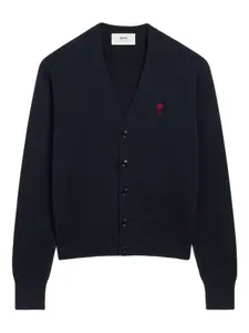 Шерстяной кардиган с монограммой Ami de Coeur Ami Paris, синий