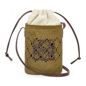 Пальмовый лист с телячьей кожей ведро сумка кроссбоди, плечо женская оливковая и каштановая LOEWE