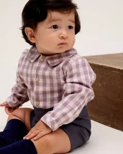 Клетчатая детская рубашка с круглым воротником Dadati, сиреневый/белый