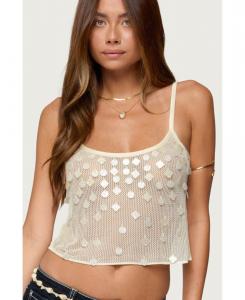 Женская прозрачная трикотажная блузка Onya с переливающимся эффектом Edikted, Cream