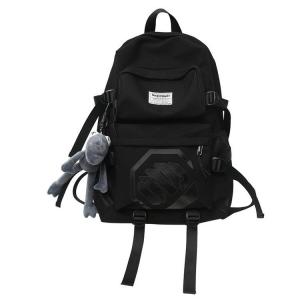 Нейлоновый дорожный рюкзак для ноутбука унисекс черный/черно-синий/черно-зеленый/черно-белый BALANG, черный с серой подвеской в виде лягушки