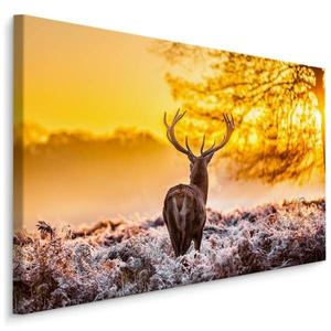 Картина на холсте Muralo HIRSCH Sonnenaufgang Natur, 90x60x60 см цвет beige/braun/grau/orange