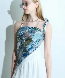 Большой шарф с растительным рисунком 90х90 Colony 2139, цвет White