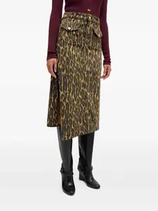 Юбка миди с анималистичным принтом Ganni, коричневый