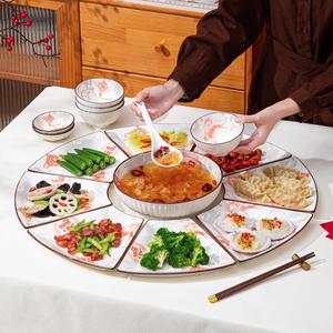 CERAMICS Набор миска и тарелка в форме рыбы, круглое сервировочное блюдо, посуда для семейного ужина на Новый год, дизайн лотоса и рыбы, суповая миска 23 см, 1 предмет