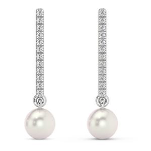Женские теннисные серьги с жемчугом и бриллиантами 6 мм, выращенные в лаборатории, из золота 14 карат Pompeii2, 14K White Gold