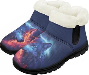 Мальчики Девочки Зимние Ботинки Теплые Слипоны Снегоступы Удобная Обувь Для Дома И На Улицу Легкие Детские Меховые Тапочки Chririnla, Fire Flame Wolf
