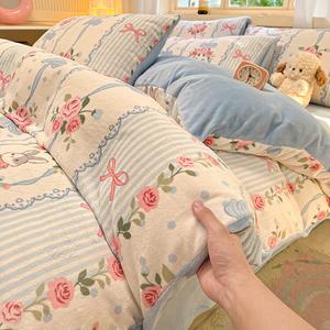 Disney Комплект постельного белья, 4 предмета, 150 см, двусторонний утолщенный молочный вельвет, цвет Huaman Tu