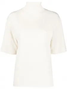 Трикотажный топ с высоким воротником и короткими рукавами JIL SANDER, нейтральный