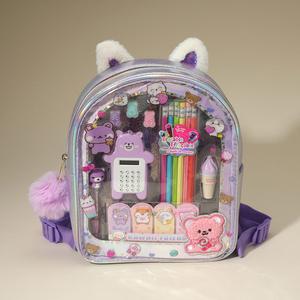 14 предметов Детский набор для письма с единорогом в рюкзаке FASHNZFAB, фиолетовый