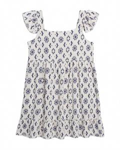 Детское платье с рюшами в технике икат в пепельно-синем цвете Splendid