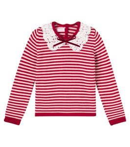 Белая полосатый шерстяной свитер La Coqueta, Burgundy Stripe