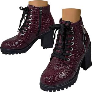 Женские массивные ботильоны на высоком каблуке, осенние, с пряжкой, с круглым носком, модные, с устойчивым средним каблуком, челси, нарядные короткие ботинки, удобные кожаные повседневные рабочие туфли Generic, Wine-2