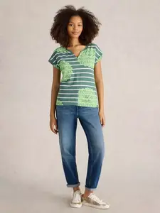 Топ White Stuff Nelly Stripe Floral Organic Cotton Blend, цвет green/multi