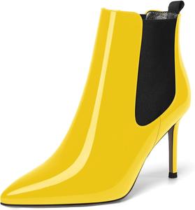 Женские уличные ботильоны NUMALEO с острым носком, модные, на высокой шпильке, лакированные, на 3,3 дюйма, Black Yellow