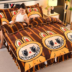 Yalu Комплект постельного белья 1,5 м, 4 предмета: пододеяльник 200x230 см, простыня, наволочки, юбка на резинке, цвет Abubu [согревающий, мягкий, нежный]