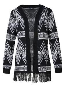 Женский кардиган без застежки спереди из черного жаккардового трикотажа KOROSHI