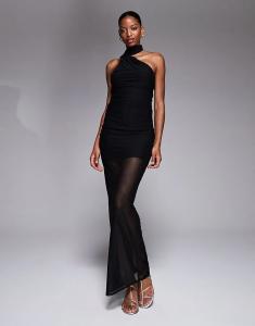 Платье макси Fashionkilla с сетчатым верхом, завязкой на шее и прозрачным подолом, черное