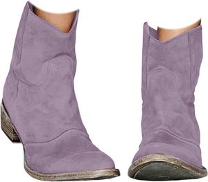 Ковбойские сапоги для женщин с широкой голенью, женские ботильоны на шнуровке, низкий каблук, широкая полнота, заостренный носок, западные ботинки, слипон, праздничная обувь Generic, Purple