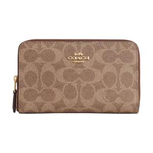COACH Кошелек на молнии из лакированного полотна среднего размера, Gold & Tawny & Brown