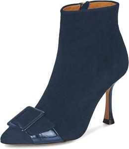 Женские ботильоны XYD с заостренным носком, средним каблуком, для офиса, стильные с пряжкой и внутренней молнией, короткие ботинки для осени и зимы, Navy