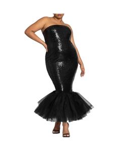 Женское платье-футляр из тюля с оборками и пайетками ELOQUII, Black onyx